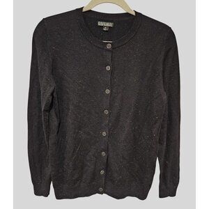 Original Nicole Miller Woman Size M Black Sparkle Knit Classic Holiday Cardigan